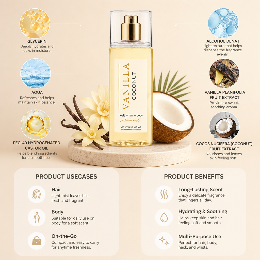 Vanilla Coconut Hair & Body Perfume Mist – Soft Scent For Daily Elegance