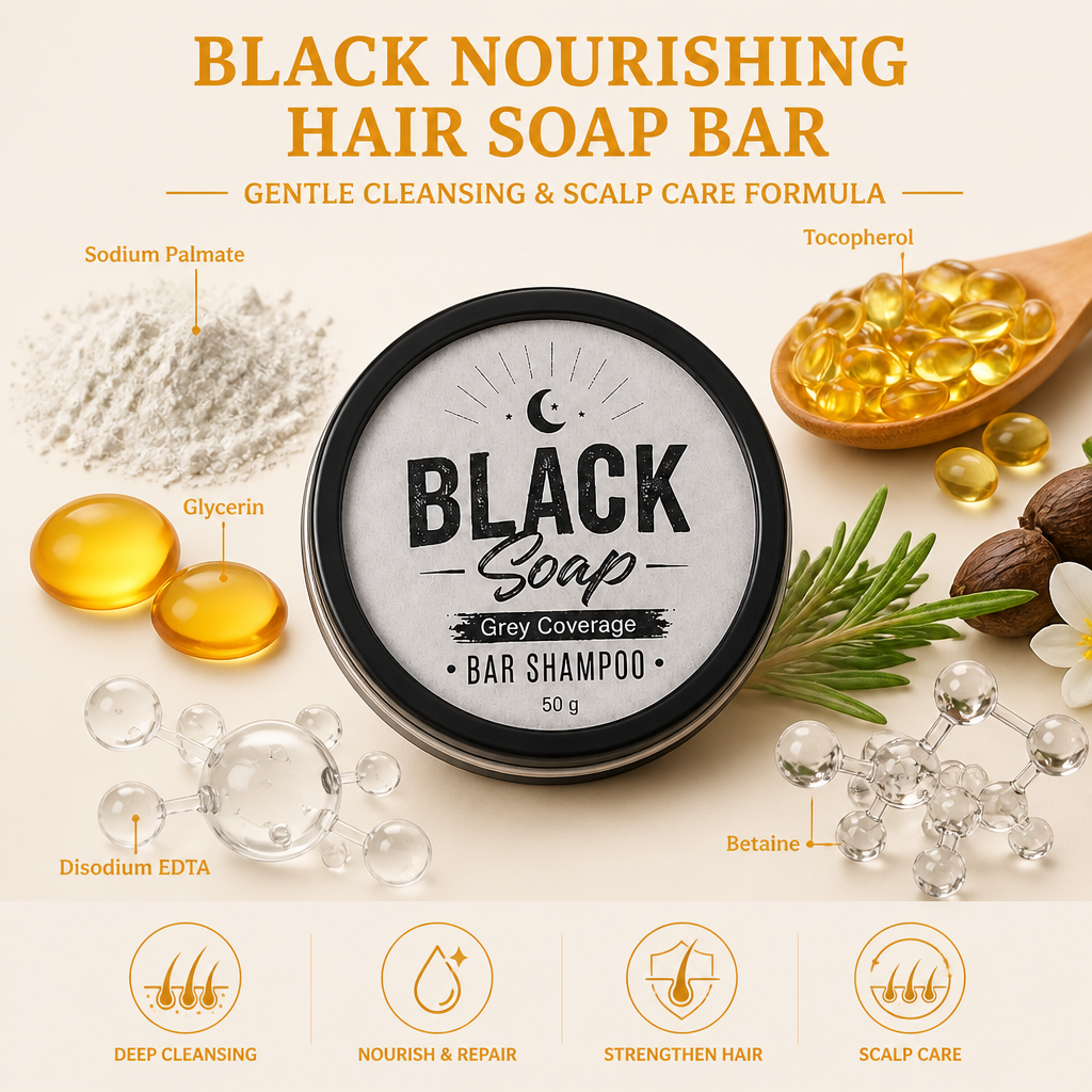 Black Nourishing Hair Soap Bar – Gentle Cleansing & Scalp Care Formula