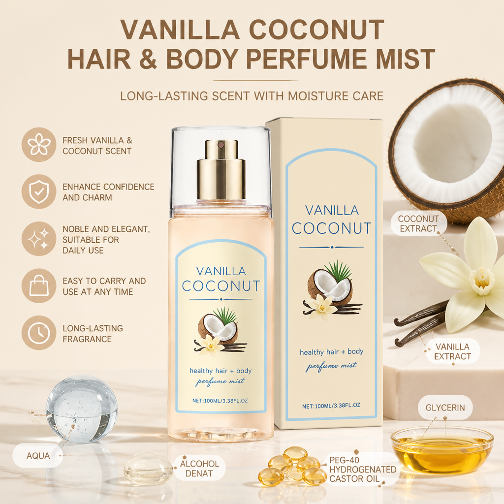 Vanilla Coconut Hair & Body Fragrance Mist – Long-Lasting Scent With Moisture Care