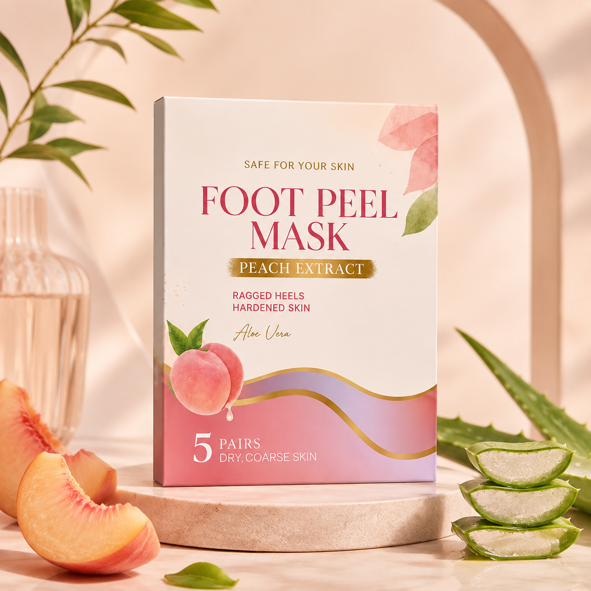 Foot peel mask with peach extract and aloe vera