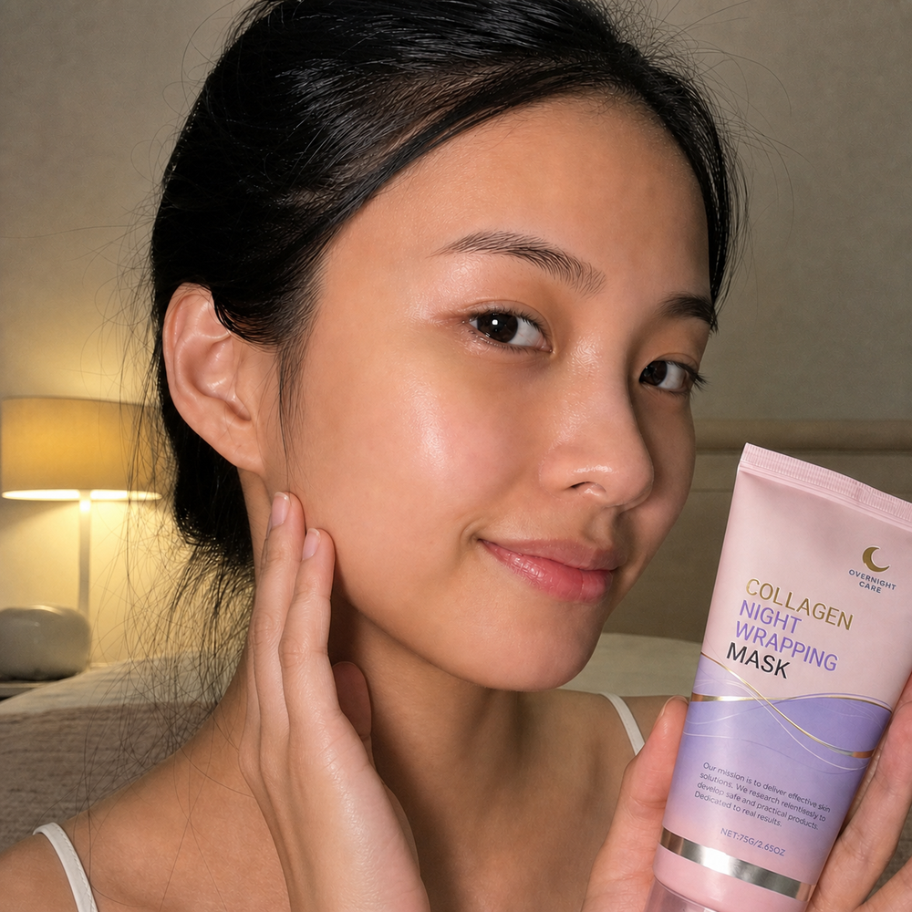 Customer waking up with plump, deeply hydrated skin after using the Beauty Kiwi Korean Collagen Night Wrapping Mask overnight