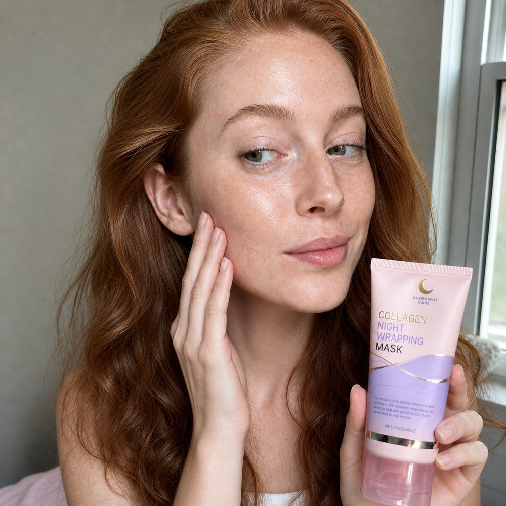 Customer waking up to soft, luminous and refreshed skin after using the Beauty Kiwi Korean Collagen Night Wrapping Mask overnight