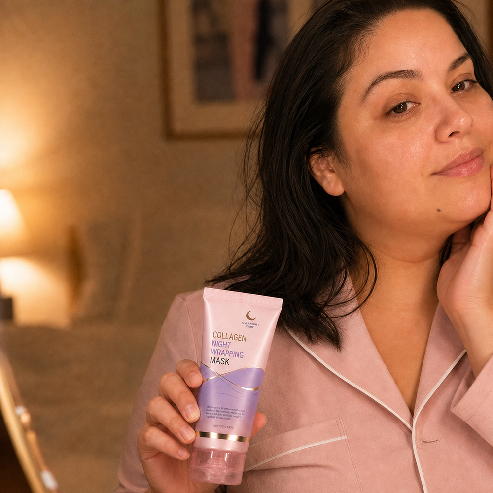 Customer waking up to a brighter, more even-looking complexion after using the Beauty Kiwi Korean Collagen Night Wrapping Mask overnight