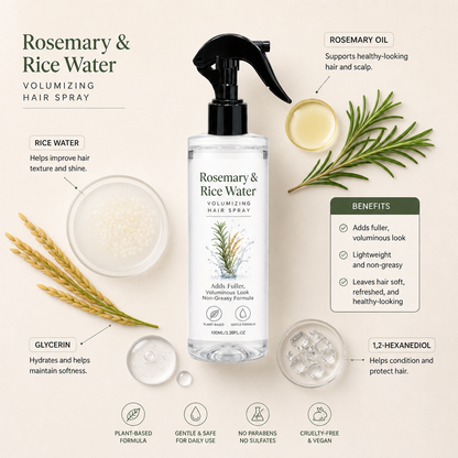 Rosemary & Rice Water Hair Spray – 100% Natural Hair Mist for Soft, Smooth & Healthy-Looking Hair