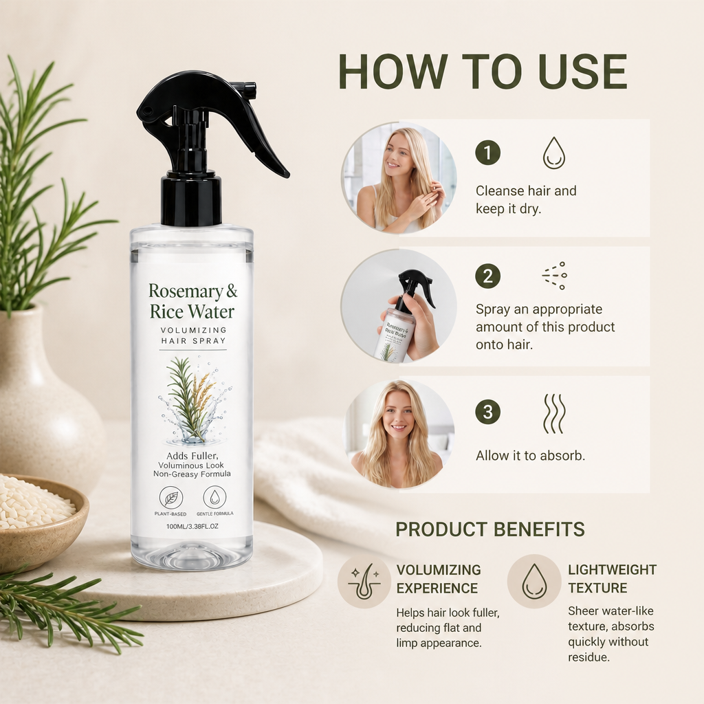 Rosemary & Rice Water Hair Spray – 100% Natural Hair Mist for Soft, Smooth & Healthy-Looking Hair