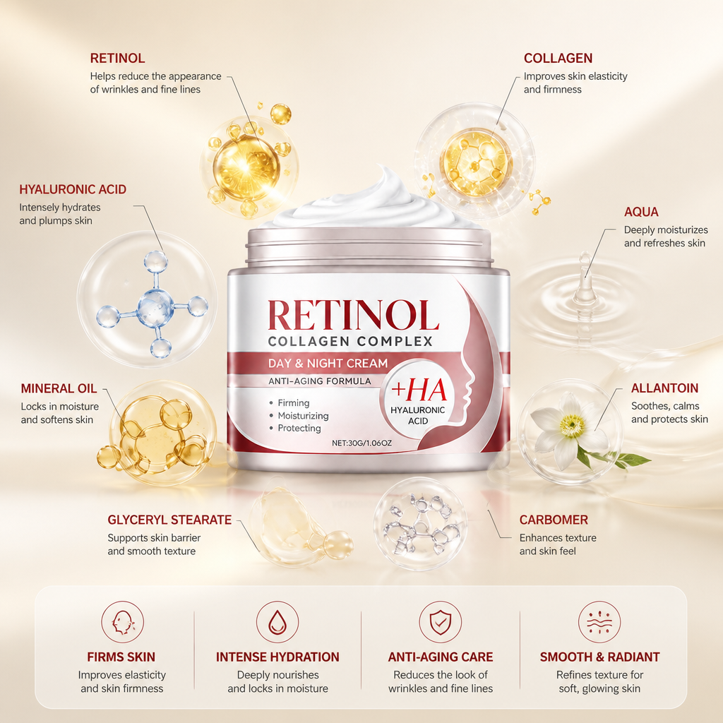 Retinol Firming Face Cream with Hyaluronic Acid for Smooth Radiant Skin