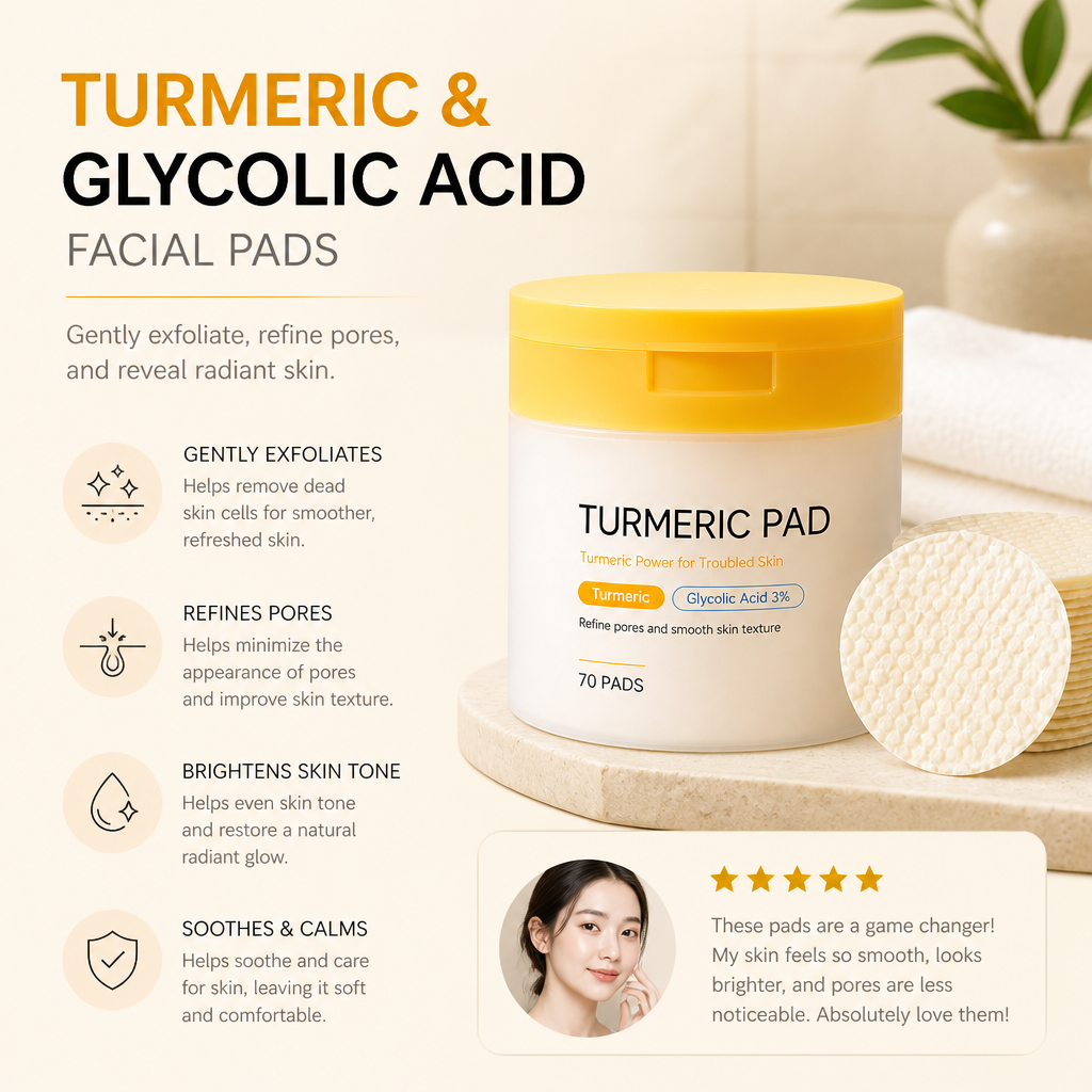 Turmeric & Glycolic Acid Facial Pads – Gently Exfoliate for Radiant Skin
