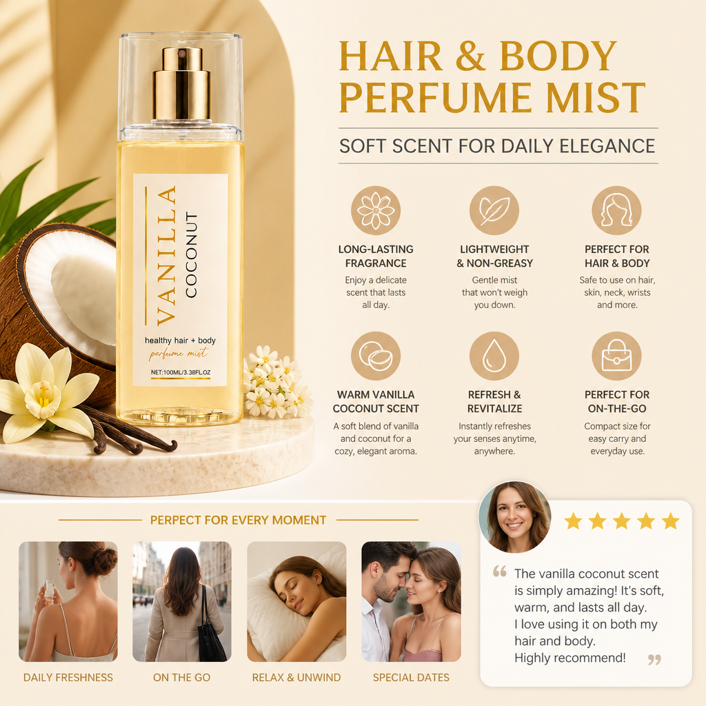 Vanilla Coconut Hair & Body Perfume Mist – Soft Scent For Daily Elegance