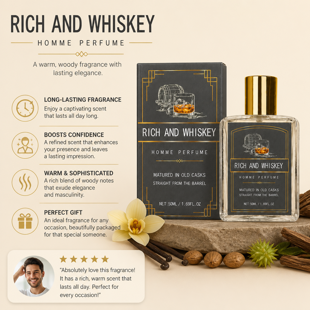 Rich Whiskey Homme Perfume – Warm Woody Fragrance With Lasting Elegance