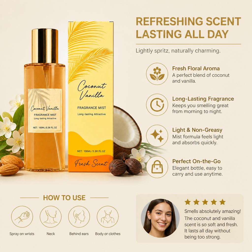 Coconut Vanilla Fragrance Mist – Fresh Floral Scent With Lasting Aroma