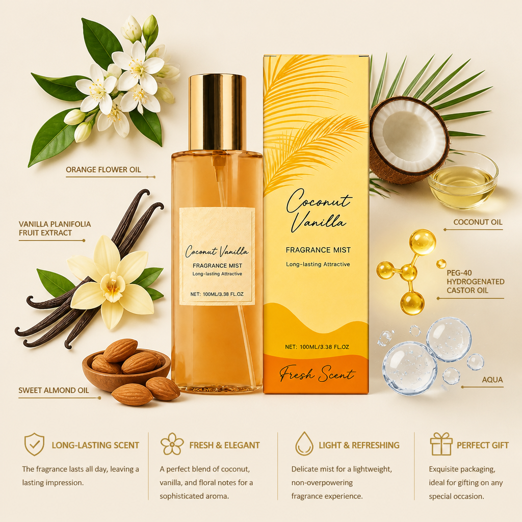 Coconut Vanilla Fragrance Mist – Fresh Floral Scent With Lasting Aroma