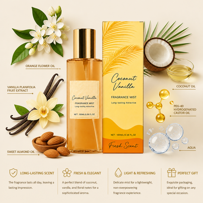 Coconut Vanilla Fragrance Mist – Fresh Floral Scent With Lasting Aroma