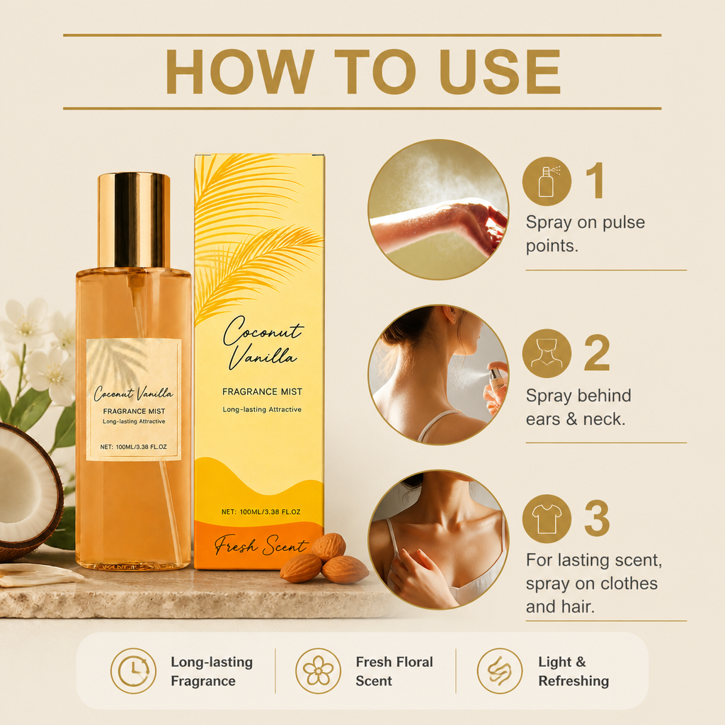 Coconut Vanilla Fragrance Mist – Fresh Floral Scent With Lasting Aroma