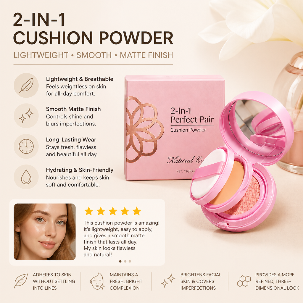 2-In-1 Cushion Powder Foundation – Lightweight Smooth Matte Finish