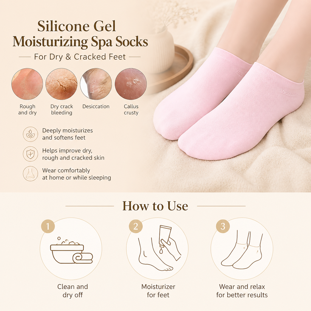 Silicone Gel Moisturizing Spa Socks for Dry & Cracked Feet
