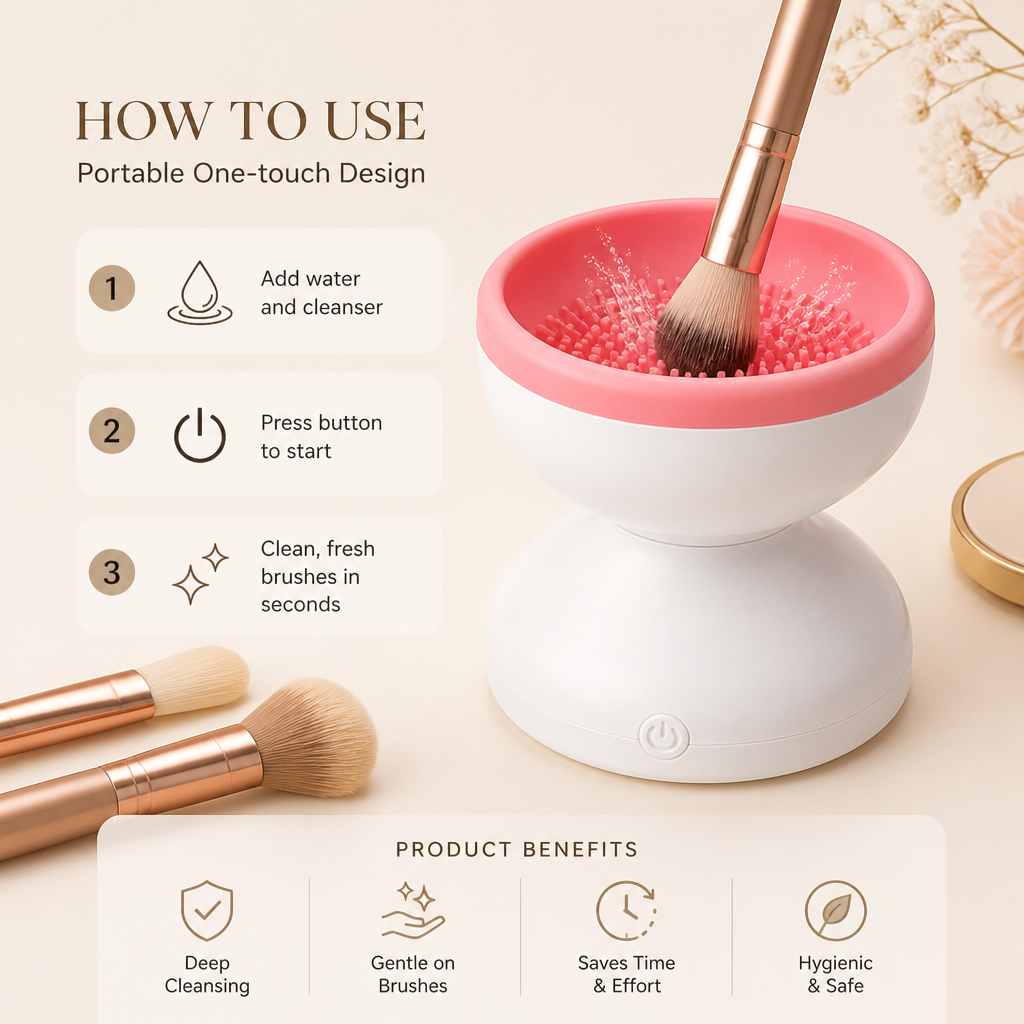 Electric Makeup Brush Cleaner – Deep Cleans & Dries in Seconds
