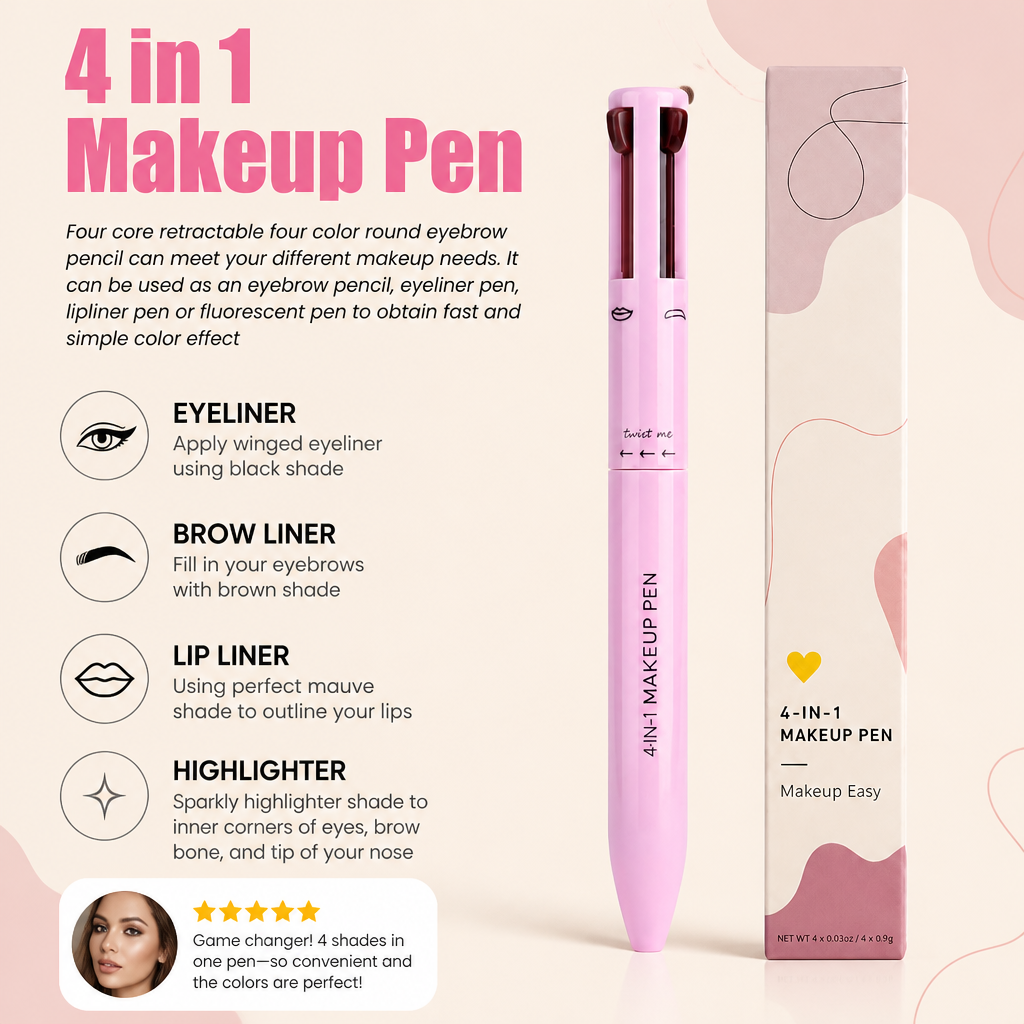 4-in-1 Makeup Pen – Eyeliner, Highlighter, Lip Liner & Brow Liner