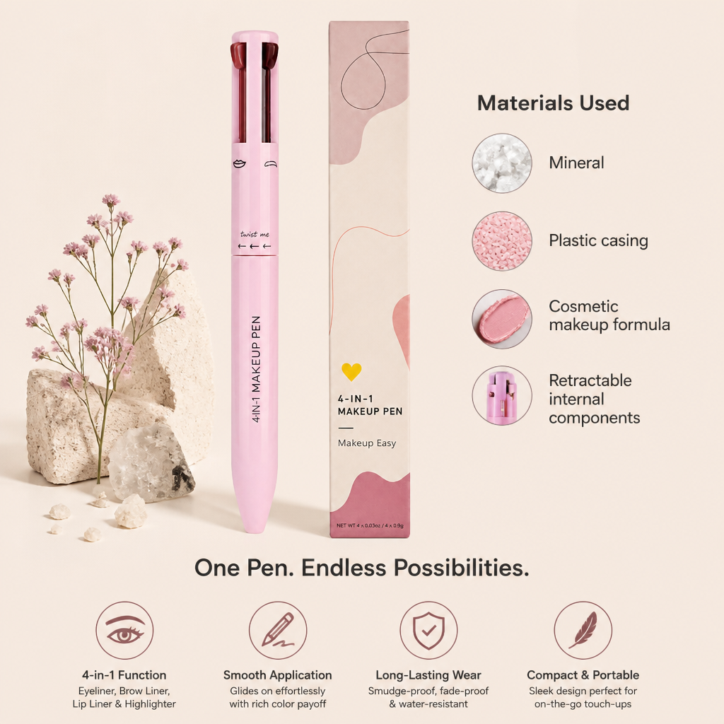 4-in-1 Makeup Pen – Eyeliner, Highlighter, Lip Liner & Brow Liner