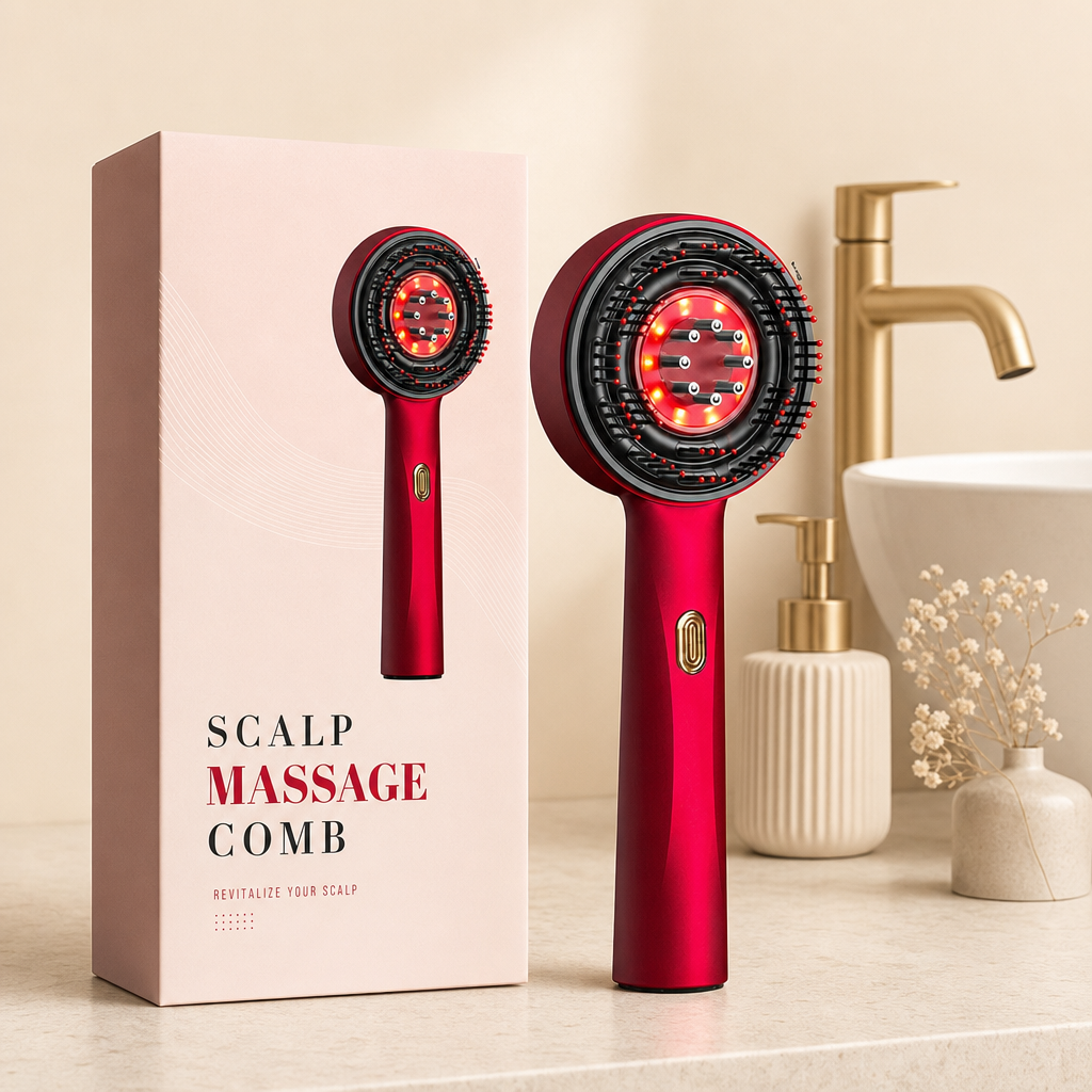 Infrared Red Light Shiatsu Scalp Massager with Oil Applicator for Hair Growth Support