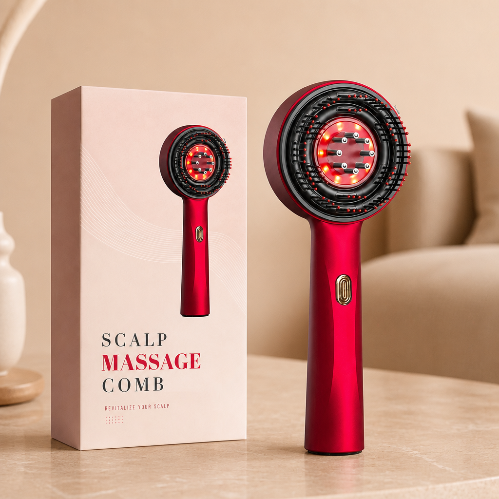 Infrared Red Light Shiatsu Scalp Massager with Oil Applicator for Hair Growth Support