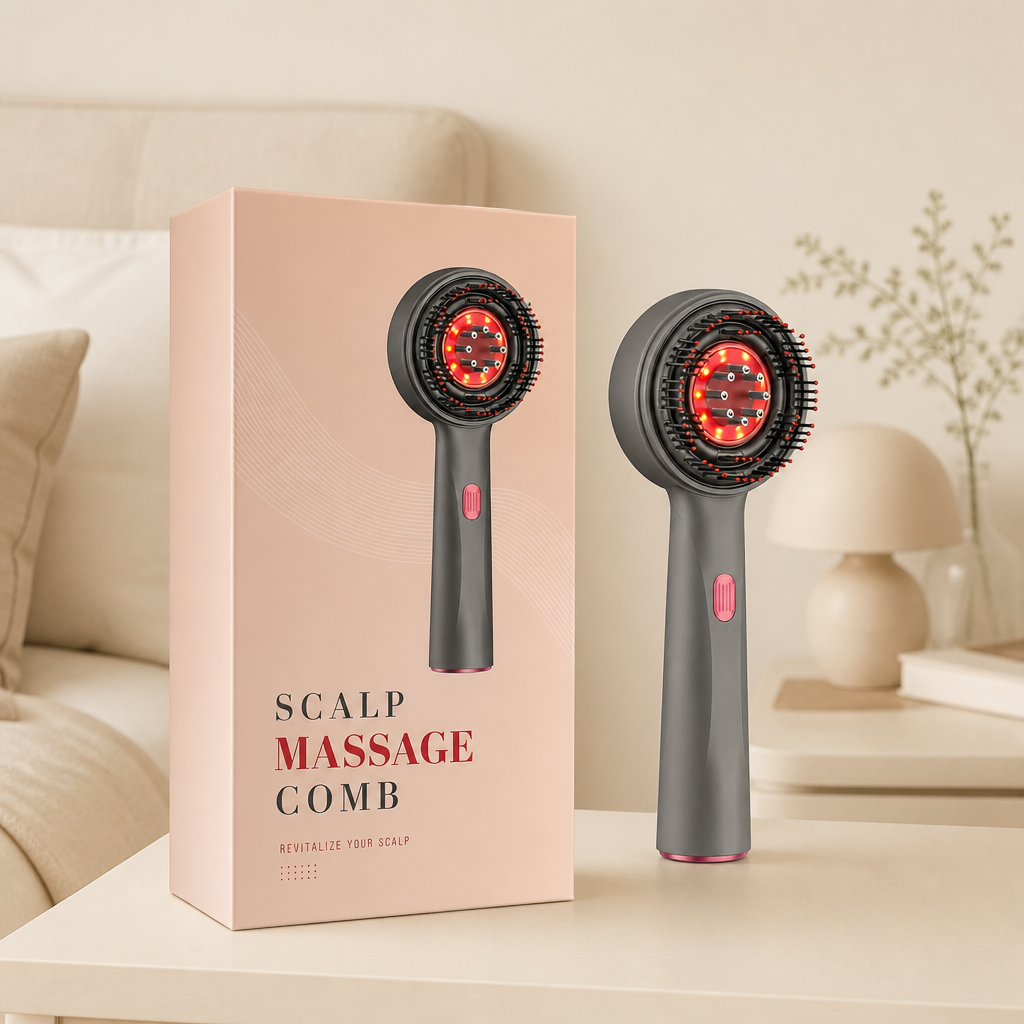 Infrared Red Light Shiatsu Scalp Massager with Oil Applicator for Hair Growth Support