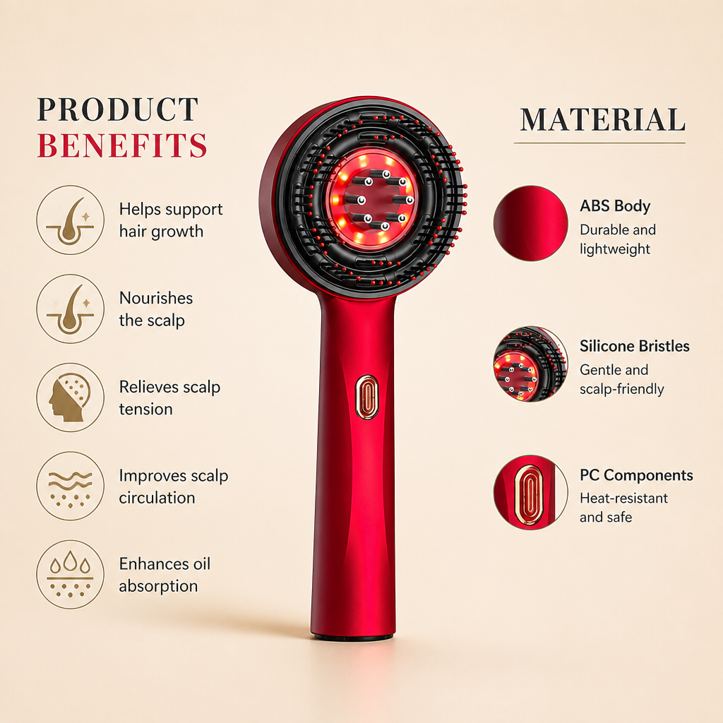 Infrared Red Light Shiatsu Scalp Massager with Oil Applicator for Hair Growth Support