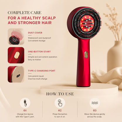 Infrared Red Light Shiatsu Scalp Massager with Oil Applicator for Hair Growth Support