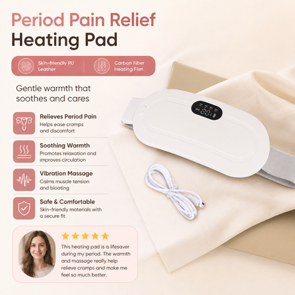 Period Pain Relief Heating Pad & Abdominal Massager with Heat & Vibration for Period Cramps
