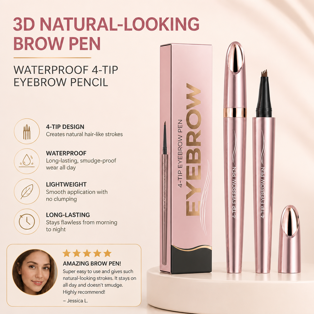 3D Natural-Looking Brow Pen – Waterproof 4-Tip Eyebrow Pencil