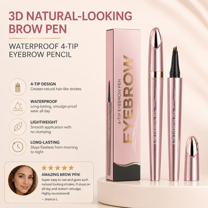 3D Natural-Looking Brow Pen – Waterproof 4-Tip Eyebrow Pencil