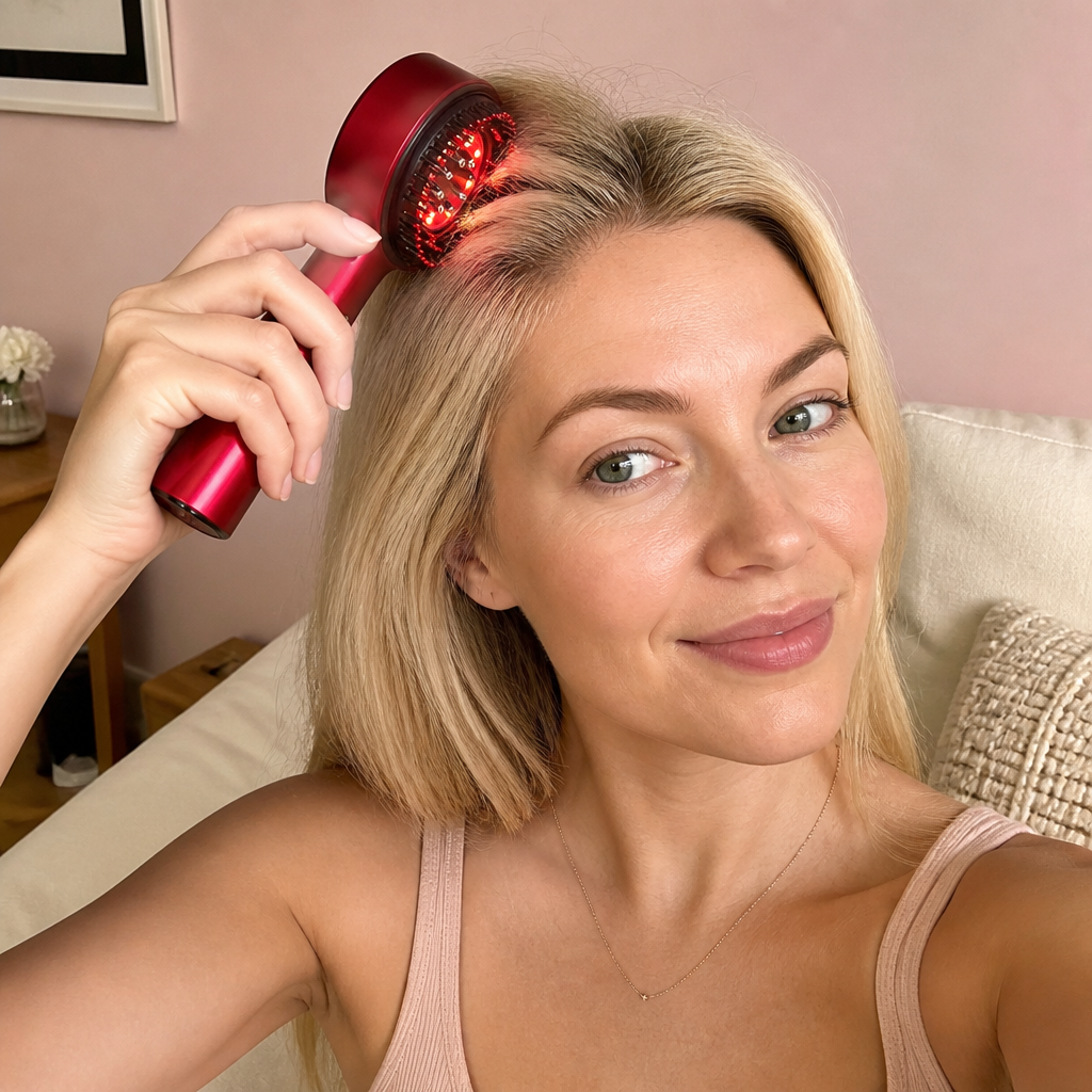 Infrared Red Light Shiatsu Scalp Massager with Oil Applicator for Hair Growth Support