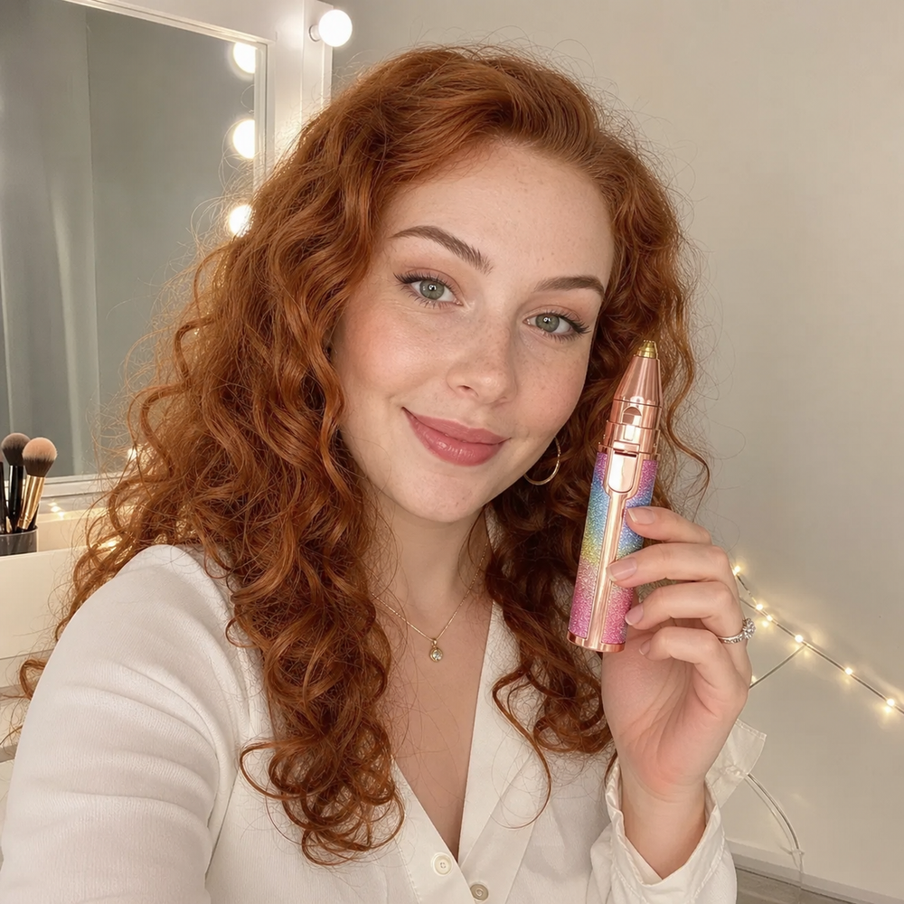 Woman using trimmer in morning routine