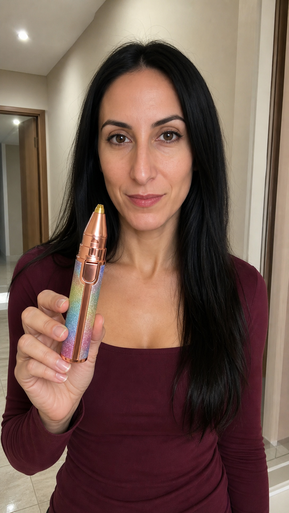 Woman grooming at home with trimmer