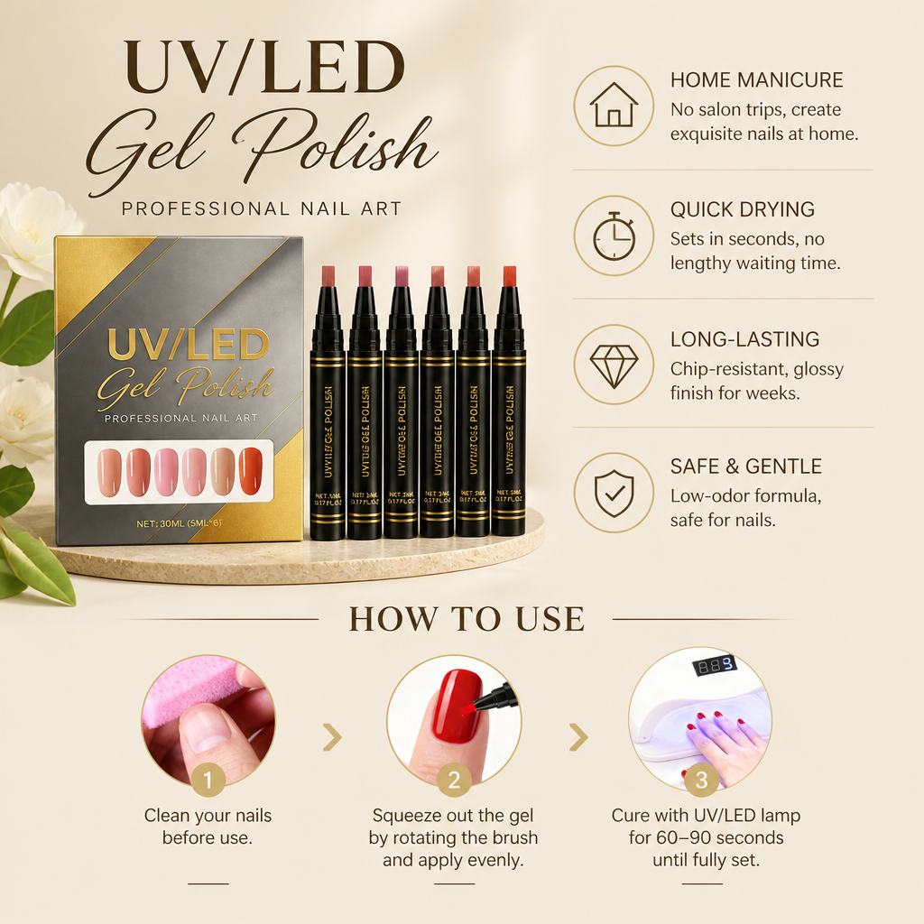 UV/LED Gel Nail Polish Set – Soft Nude Shades For Elegant Nail Looks