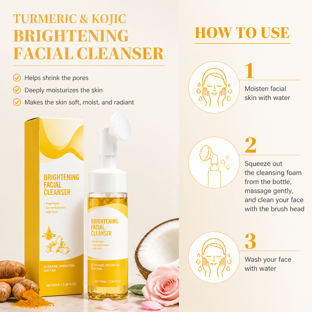 Turmeric & Kojic Brightening Facial Cleanser with Soft Silicone Brush