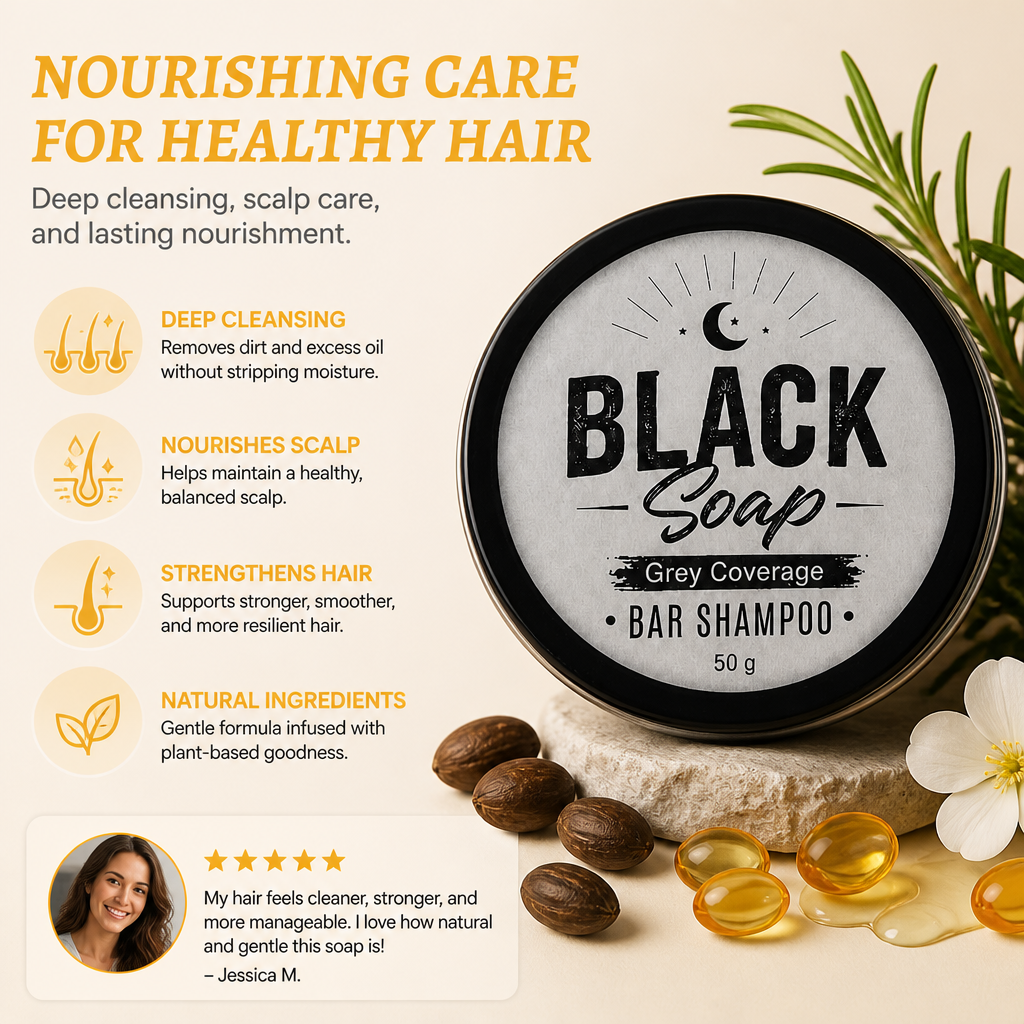 Black Nourishing Hair Soap Bar – Gentle Cleansing & Scalp Care Formula