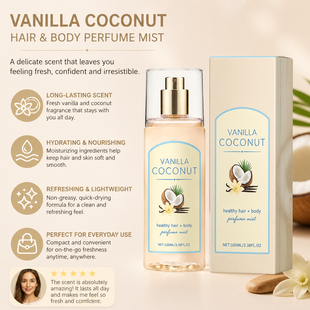 Vanilla Coconut Hair & Body Fragrance Mist – Long-Lasting Scent With Moisture Care