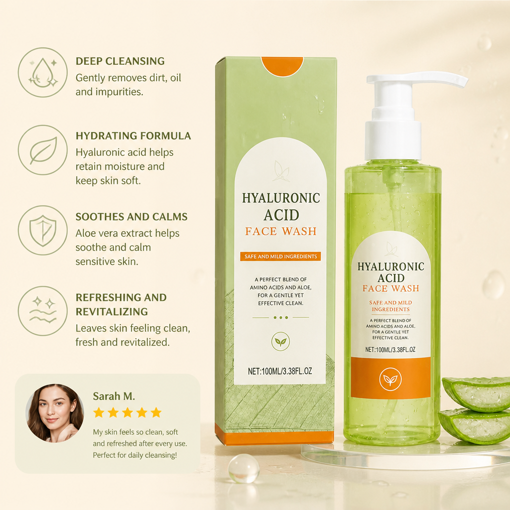 Hydrating Hyaluronic Acid Face Wash – Gentle Daily Cleanser for Soft Skin
