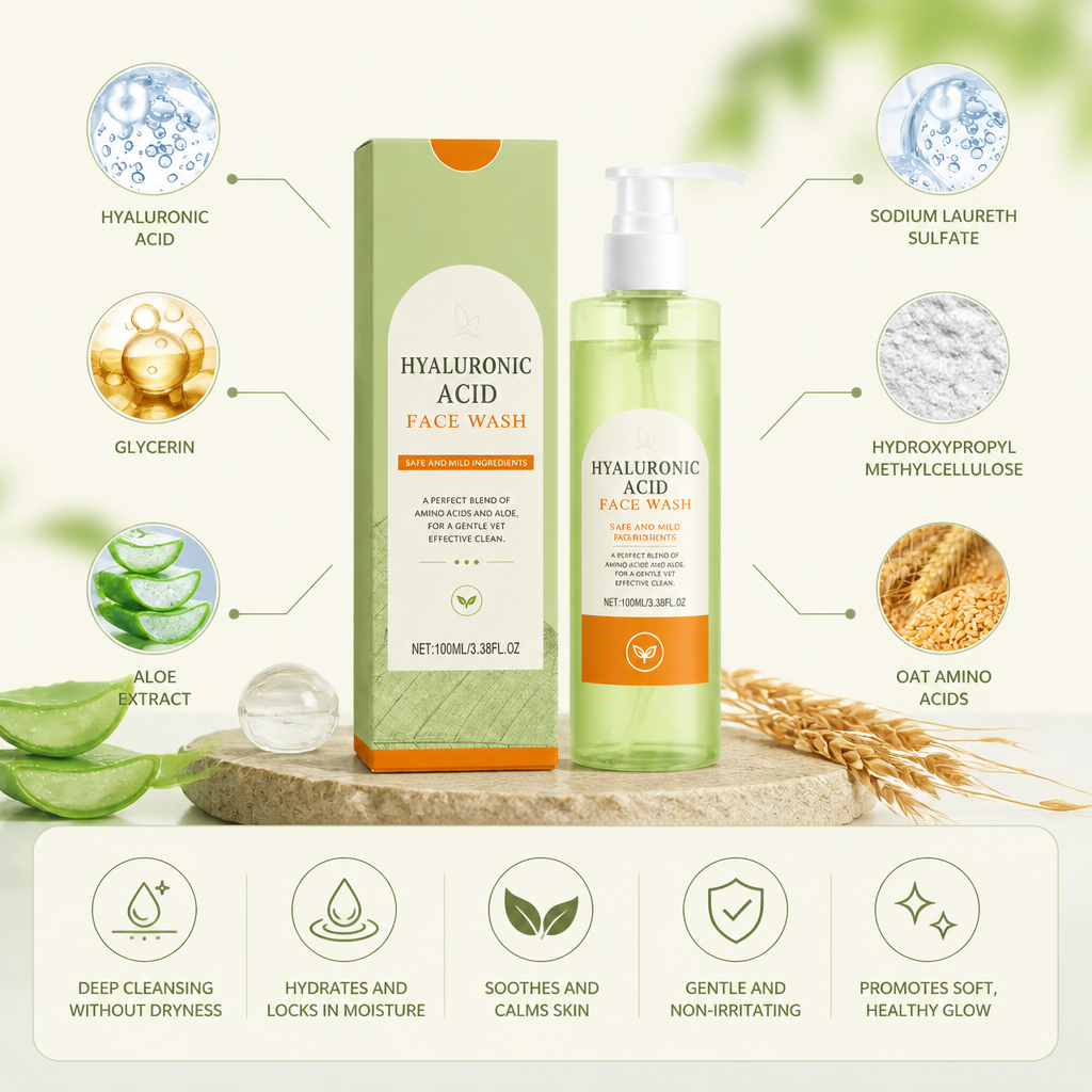 Hydrating Hyaluronic Acid Face Wash – Gentle Daily Cleanser for Soft Skin
