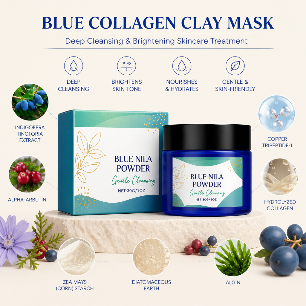Blue Collagen Clay Mask – Deep Cleansing & Brightening Skincare Treatment