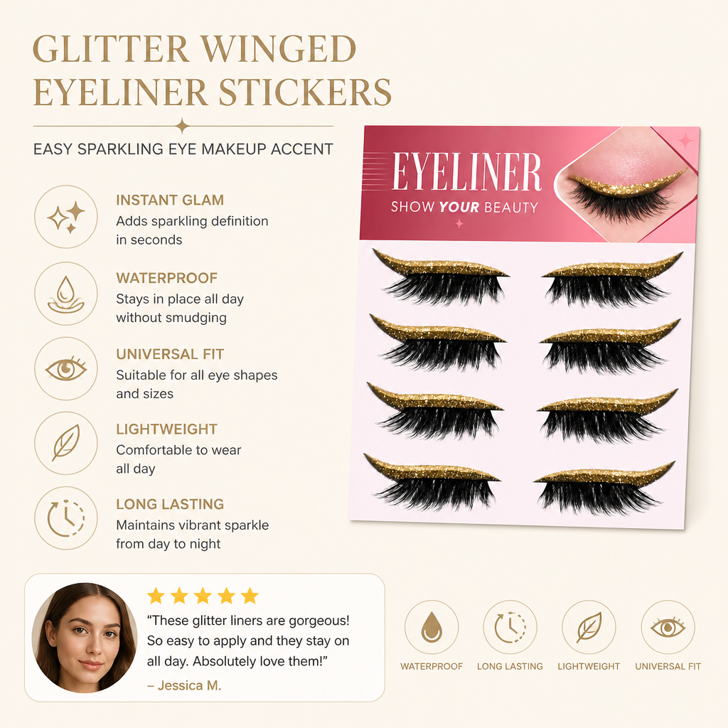 Glitter Winged Eyeliner Stickers – Easy Sparkling Eye Makeup Accent