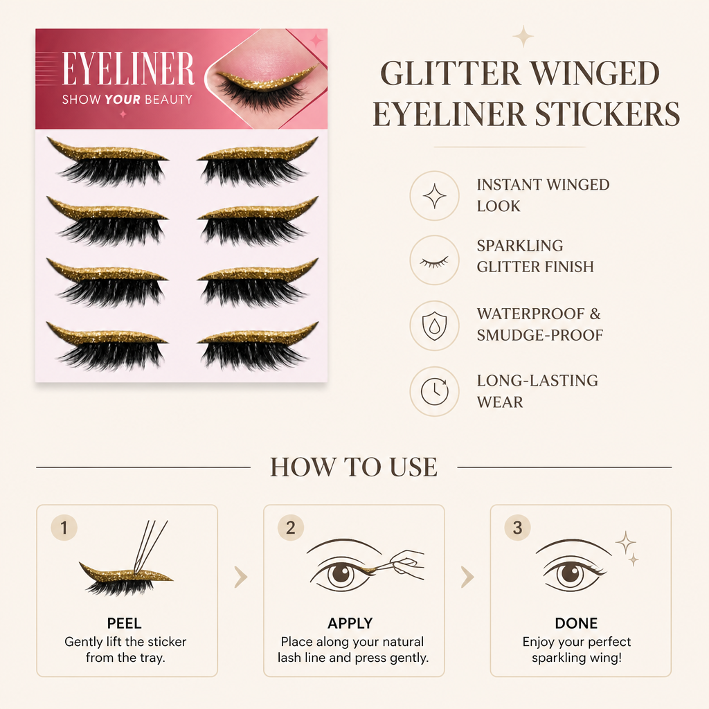 Glitter Winged Eyeliner Stickers – Easy Sparkling Eye Makeup Accent