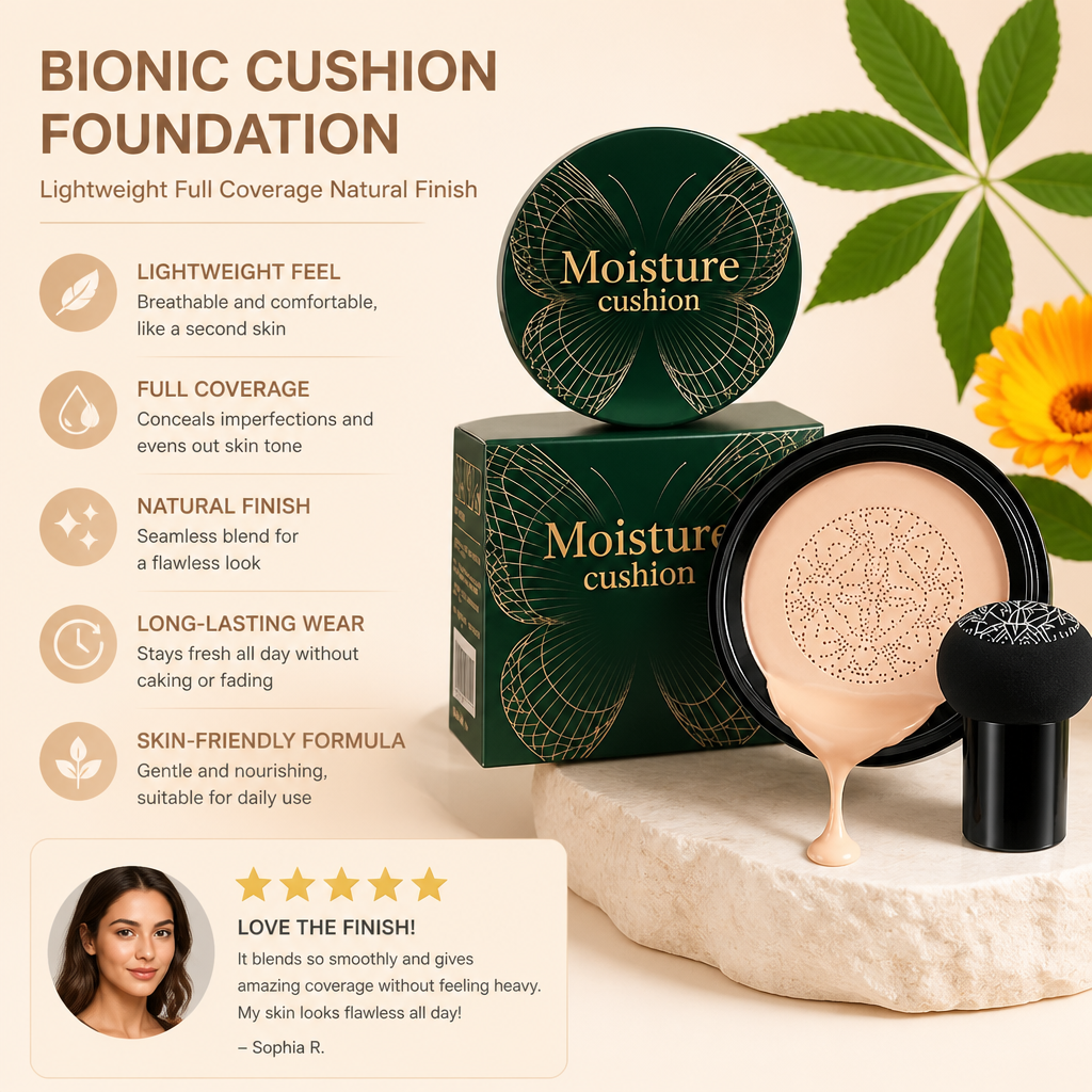 Bionic Cushion Foundation – Lightweight Full Coverage Natural Finish