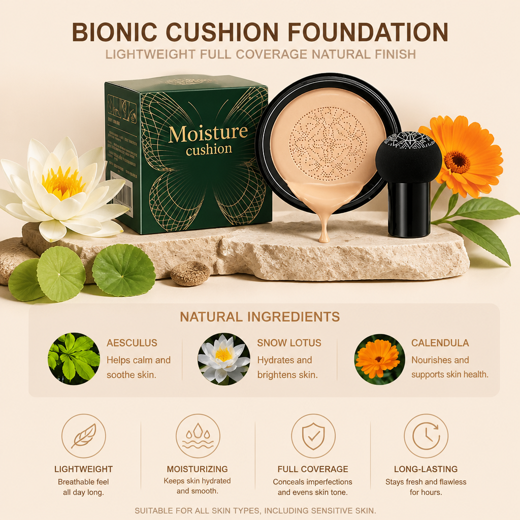 Bionic Cushion Foundation – Lightweight Full Coverage Natural Finish