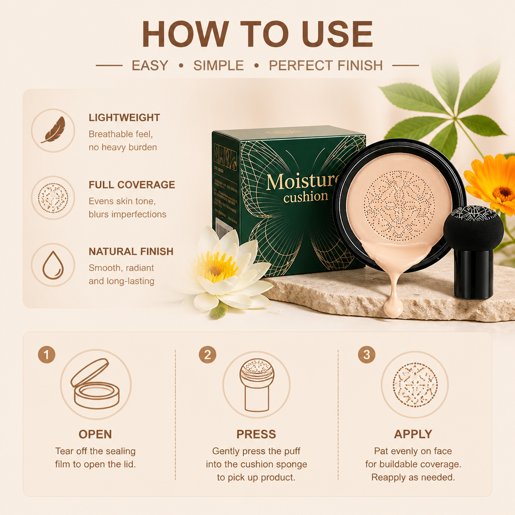 Bionic Cushion Foundation – Lightweight Full Coverage Natural Finish