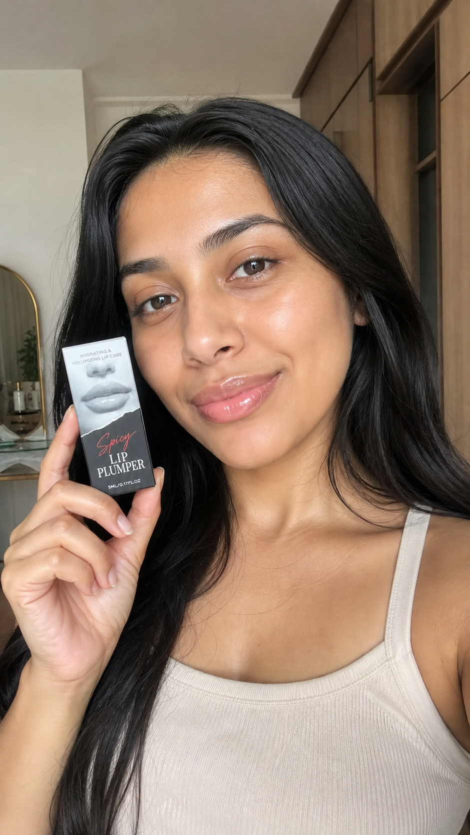 Customer using Korean Spicy Lip Plumper Gloss daily
