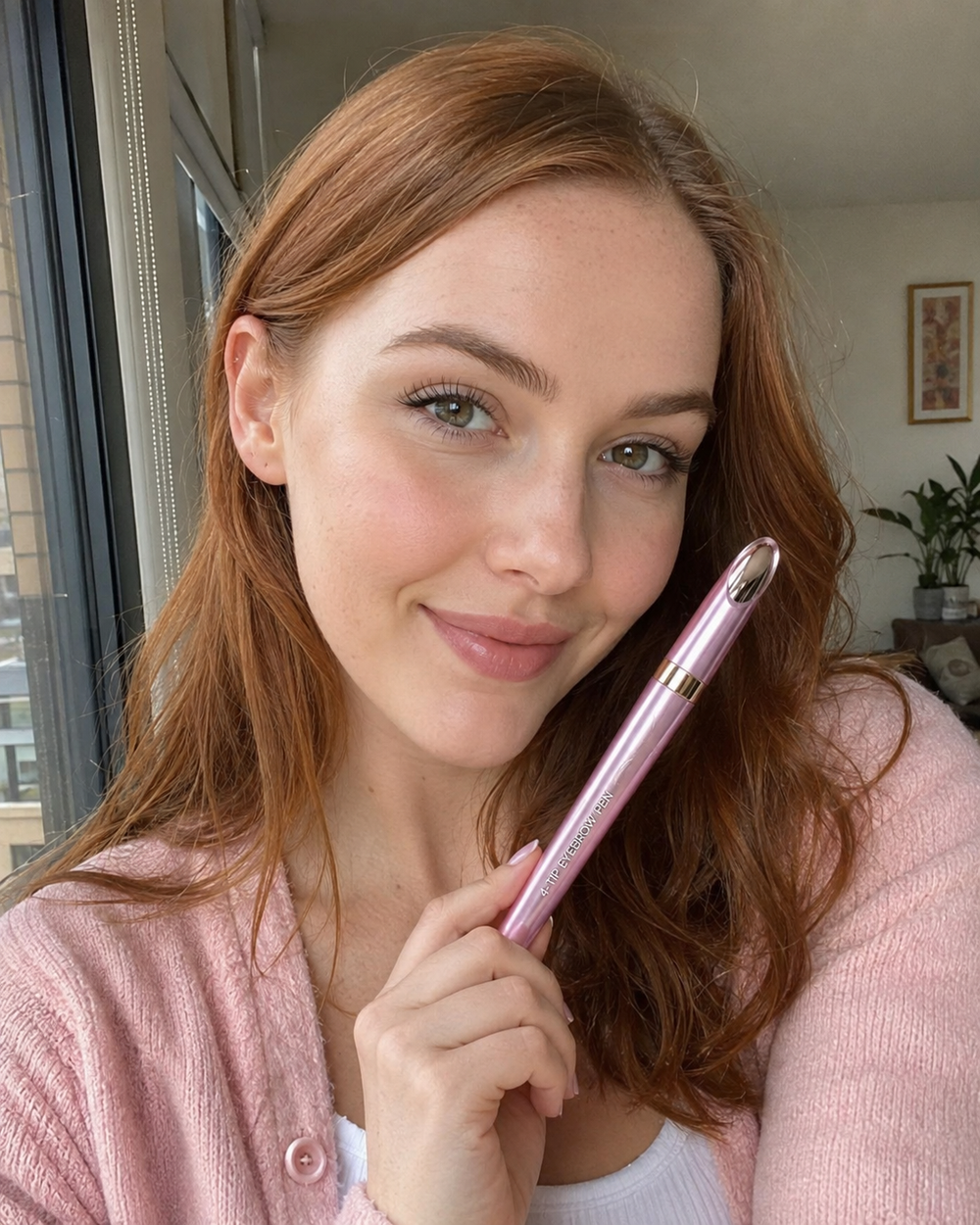 Customer applying the Beauty Kiwi 3D Natural-Looking Brow Pen with upward strokes