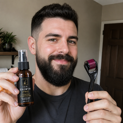 Beard Growth Spray & Roller Set – Strengthens, Thickens, Revitalizes Hair
