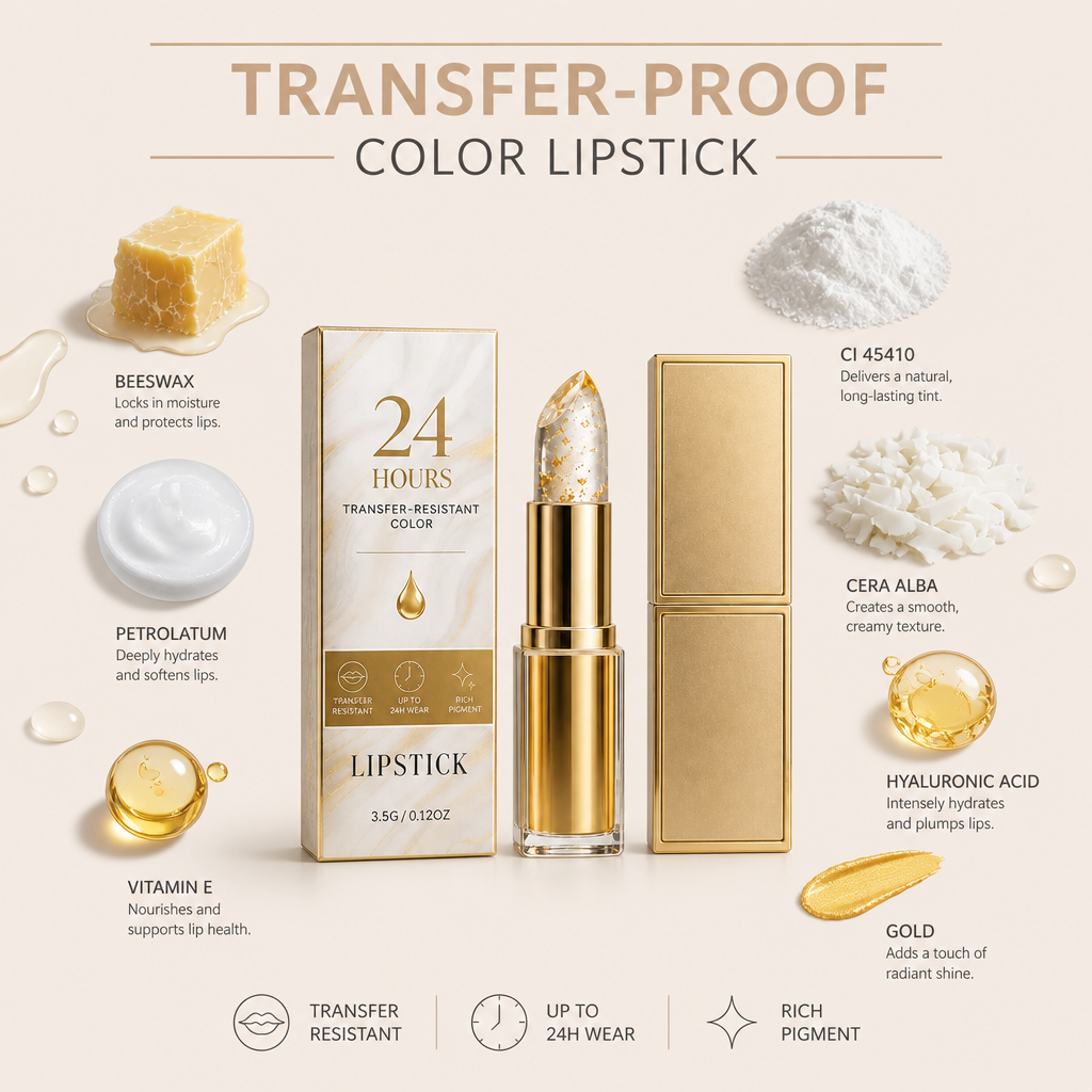Transfer-Proof Color-Changing Lip Balm with Hyaluronic Acid & Gold