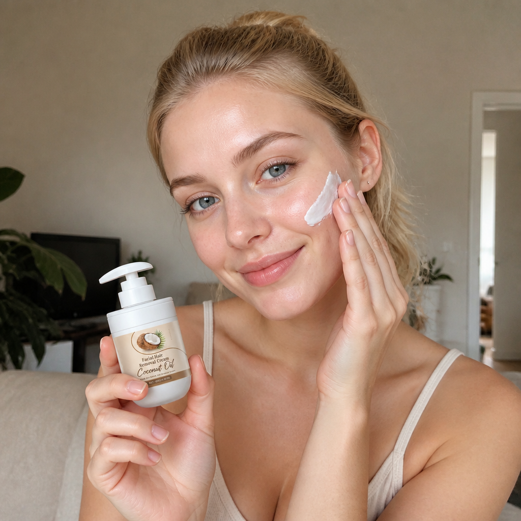 Coconut Oil Facial Hair Removal Cream for Smooth Soft Skin Care